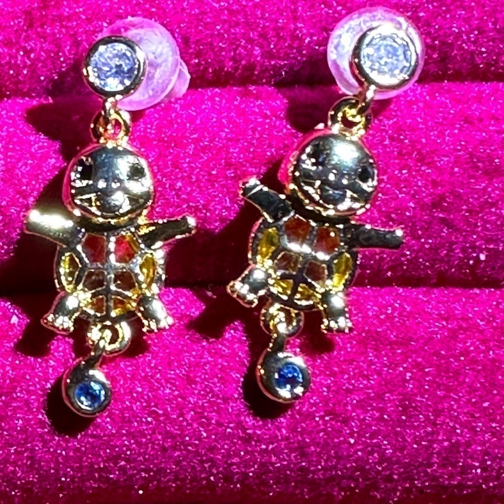 New 14k Gold Plated Gemstone Pokemon Squirtle Stud Earring Set
